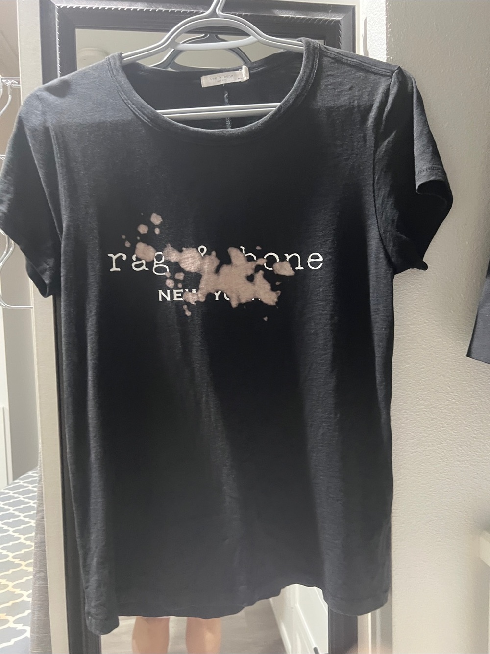 rag & bone Black Graphic Logo Tee with Bleach Detail logo, size M. Classy & cute